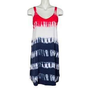 Sonoma Goods For Life Tie Dye Stripe Sleeveless Sun Dress Red White Blue M